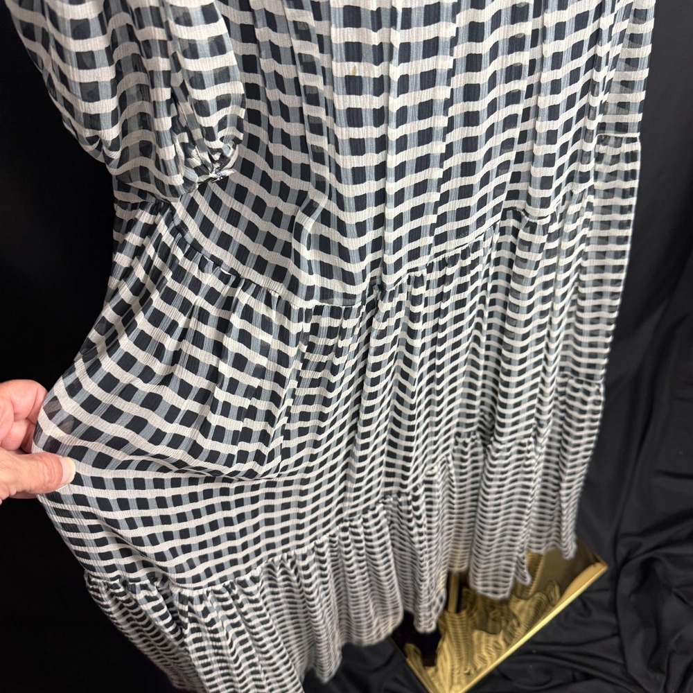 Joie Tobey Sz XXS Boho Black Cream 100% Silk Check Maxi Dress Oversized EUC - Picture 7 of 14